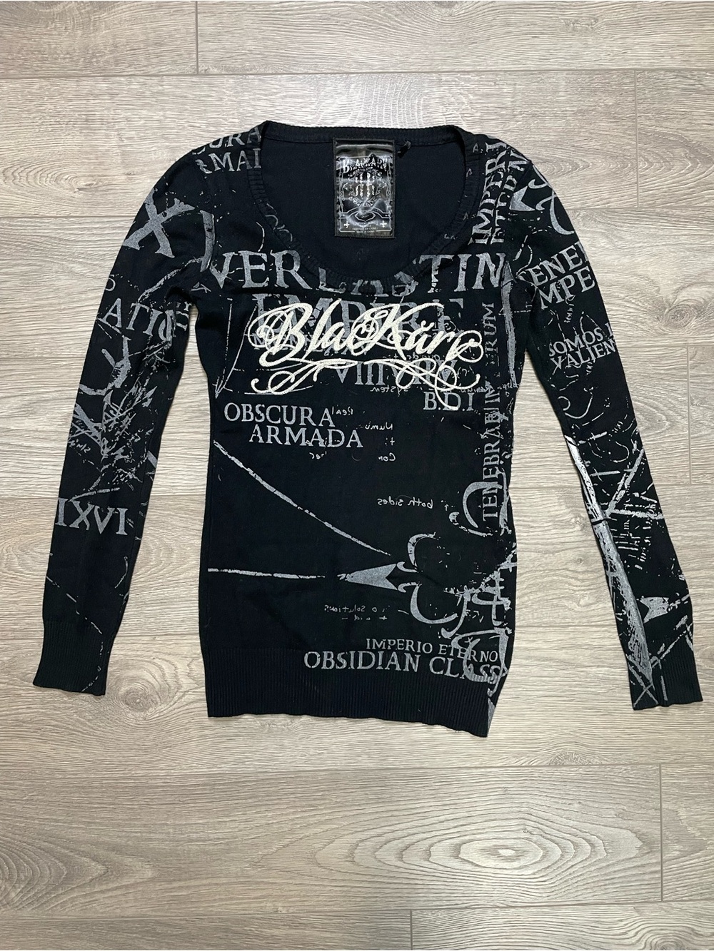 Blackäry Grunge Goth Knit Sweater Long Sleeve Graphic Top Obsidian Class Y2K S‎